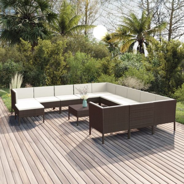 13-Delige Loungeset Met Kussens Poly Rattan Bruin