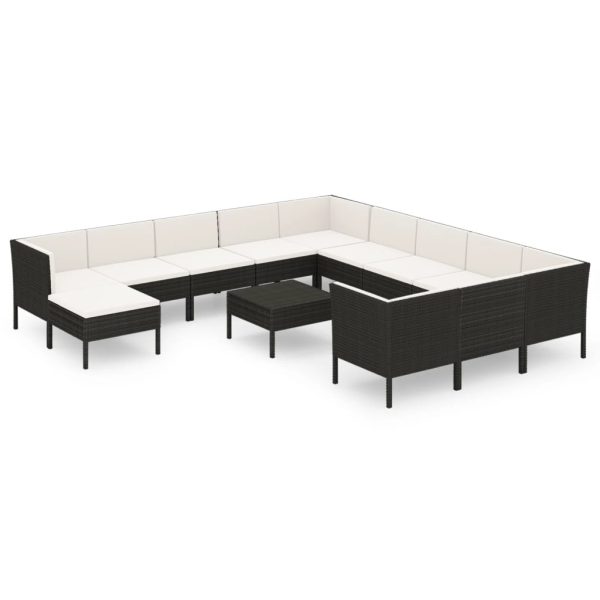 13-Delige Loungeset Met Kussens Poly Rattan Zwart - Afbeelding 2