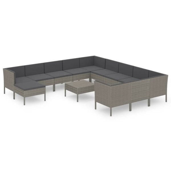 13-Delige Loungeset Met Kussens Poly Rattan Grijs - Afbeelding 2