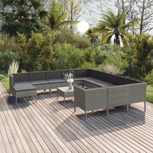 13-Delige Loungeset Met Kussens Poly Rattan Grijs