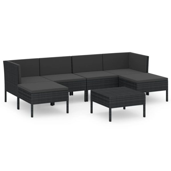 7-Delige Loungeset Met Kussens Poly Rattan Zwart - Afbeelding 2