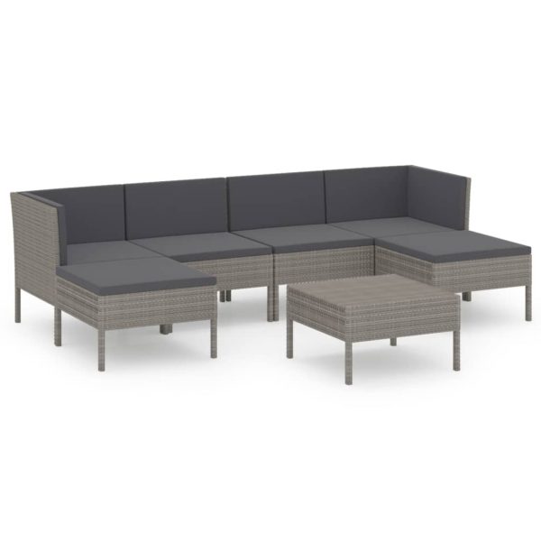 7-Delige Loungeset Met Kussens Poly Rattan Grijs - Afbeelding 2