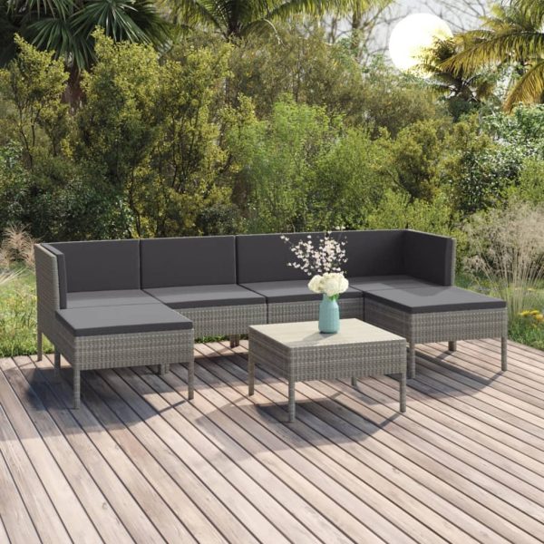 7-Delige Loungeset Met Kussens Poly Rattan Grijs