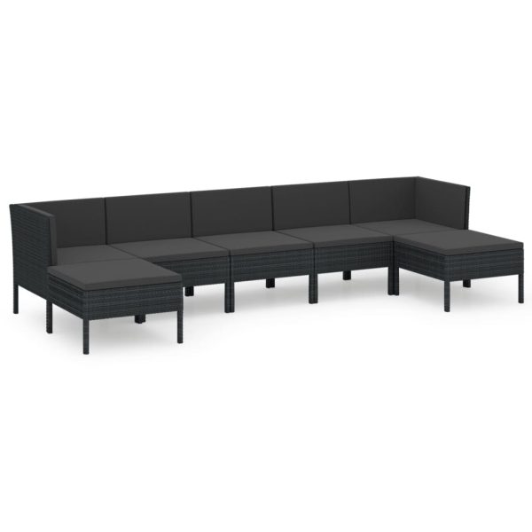 7-Delige Loungeset Met Kussens Poly Rattan Zwart - Afbeelding 2