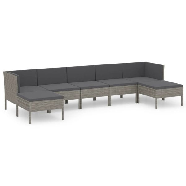 7-Delige Loungeset Met Kussens Poly Rattan Grijs - Afbeelding 2