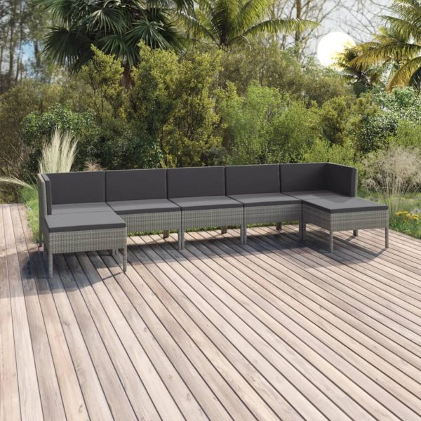 7-Delige Loungeset Met Kussens Poly Rattan Grijs