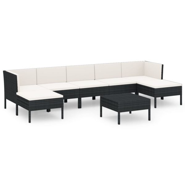 8-Delige Loungeset Met Kussens Poly Rattan Zwart - Afbeelding 2