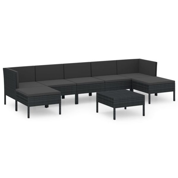 8-Delige Loungeset Met Kussens Poly Rattan Zwart - Afbeelding 2