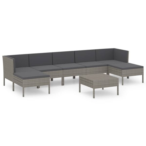 8-Delige Loungeset Met Kussens Poly Rattan Grijs - Afbeelding 2