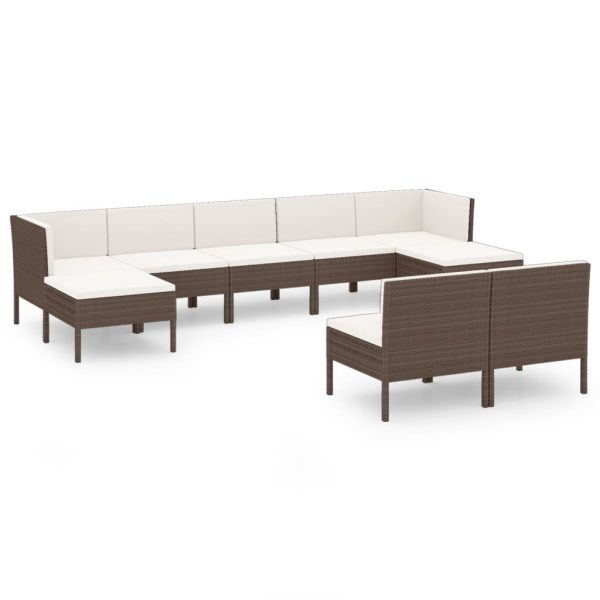 9-Delige Loungeset Met Kussens Poly Rattan Bruin - Afbeelding 2