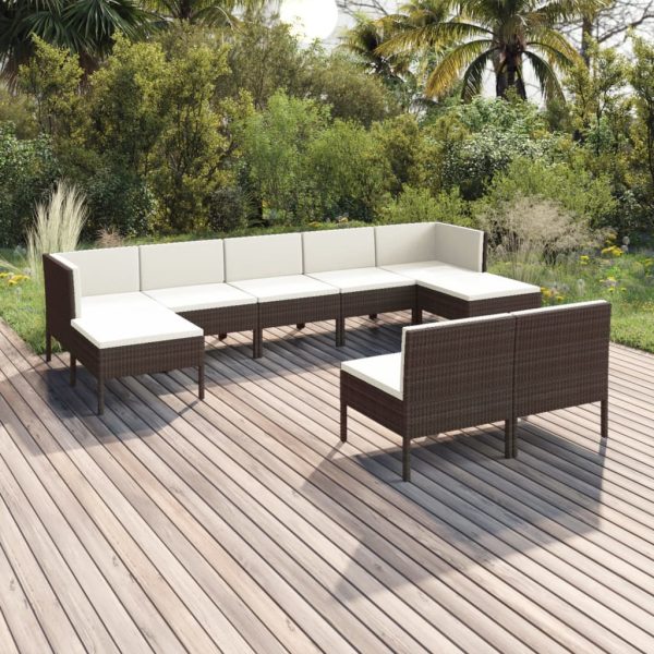 9-Delige Loungeset Met Kussens Poly Rattan Bruin