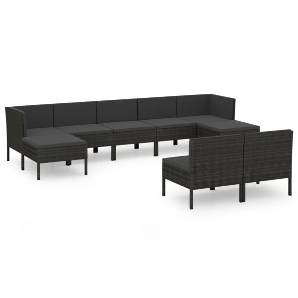 9-Delige Loungeset Met Kussens Poly Rattan Zwart - Afbeelding 2