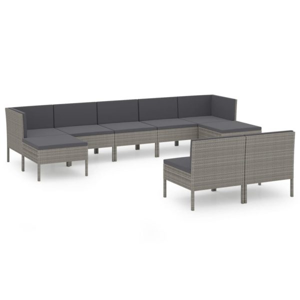 9-Delige Loungeset Met Kussens Poly Rattan Grijs - Afbeelding 2