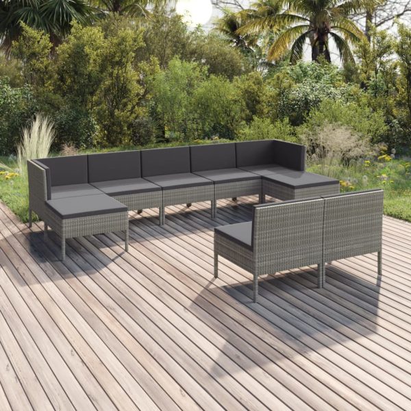 9-Delige Loungeset Met Kussens Poly Rattan Grijs