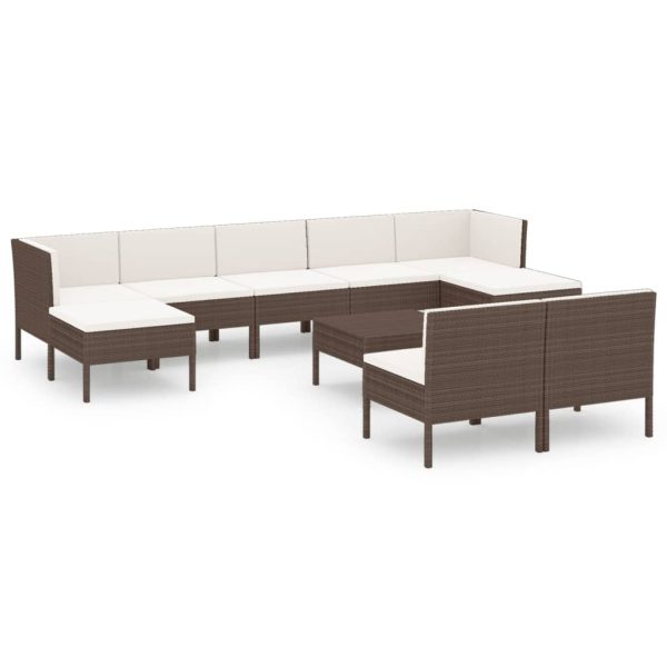 10-Delige Loungeset Met Kussens Poly Rattan Bruin - Afbeelding 2