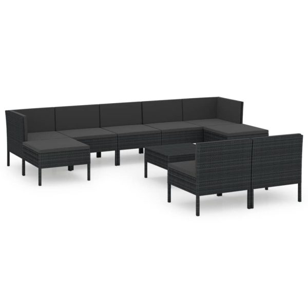 10-Delige Loungeset Met Kussens Poly Rattan Zwart - Afbeelding 2