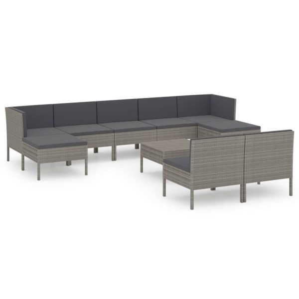 10-Delige Loungeset Met Kussens Poly Rattan Grijs - Afbeelding 2