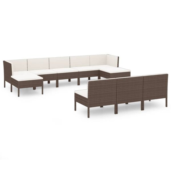 10-Delige Loungeset Met Kussens Poly Rattan Bruin - Afbeelding 2