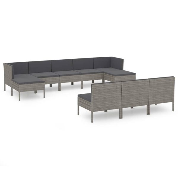 10-Delige Loungeset Met Kussens Poly Rattan Grijs - Afbeelding 2