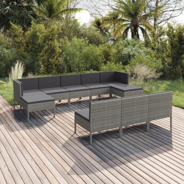 10-Delige Loungeset Met Kussens Poly Rattan Grijs