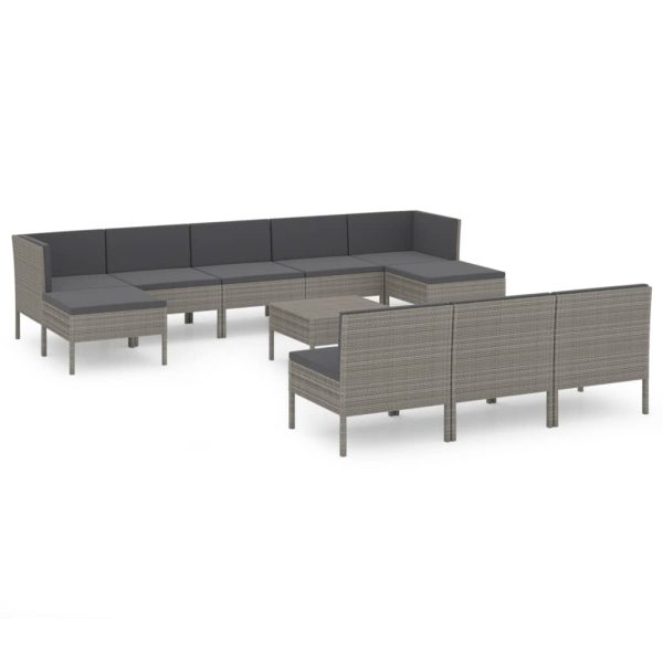 1 Loungeset Met Kussens Poly Rattan Grijs - Afbeelding 2