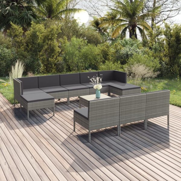 1 Loungeset Met Kussens Poly Rattan Grijs