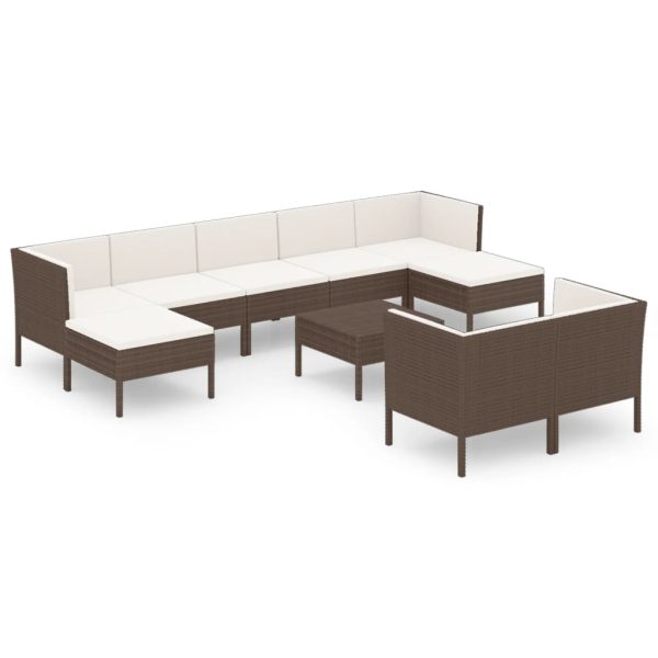 10-Delige Loungeset Met Kussens Poly Rattan Bruin - Afbeelding 2