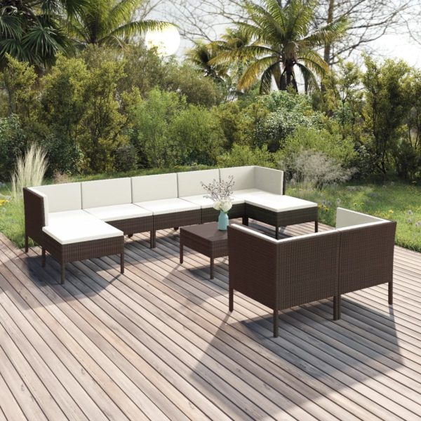 10-Delige Loungeset Met Kussens Poly Rattan Bruin