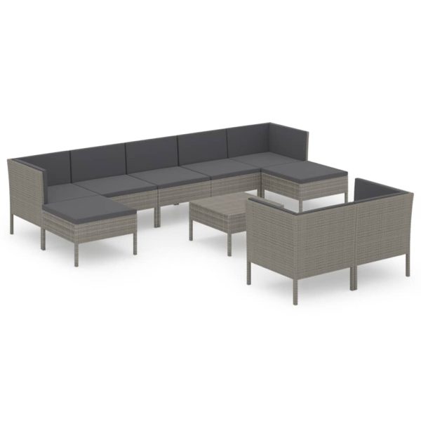 10-Delige Loungeset Met Kussens Poly Rattan Grijs - Afbeelding 2