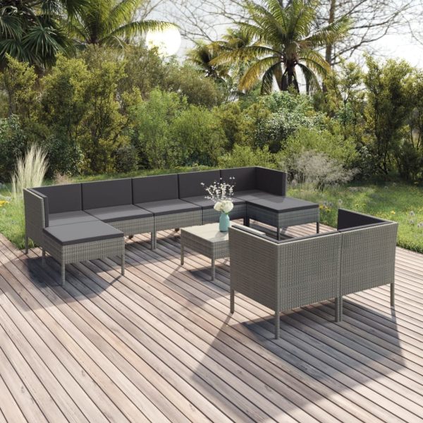 10-Delige Loungeset Met Kussens Poly Rattan Grijs