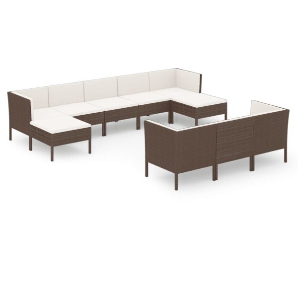 10-Delige Loungeset Met Kussens Poly Rattan Bruin - Afbeelding 2