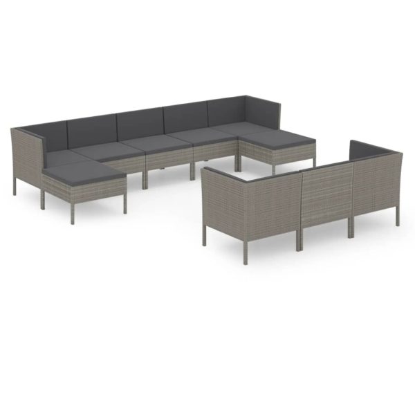 10-Delige Loungeset Met Kussens Poly Rattan Grijs - Afbeelding 2