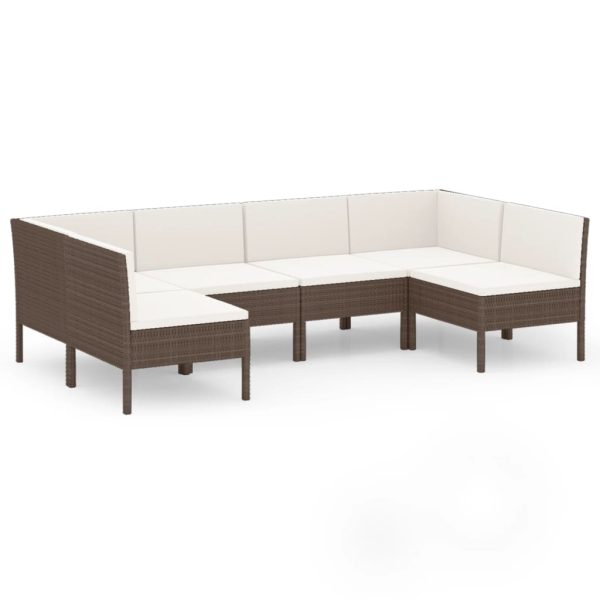 6-Delige Loungeset Met Kussens Poly Rattan Bruin - Afbeelding 2