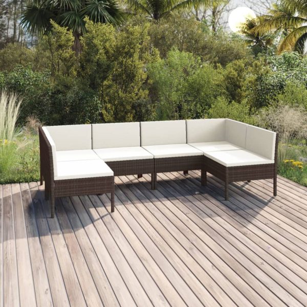 6-Delige Loungeset Met Kussens Poly Rattan Bruin