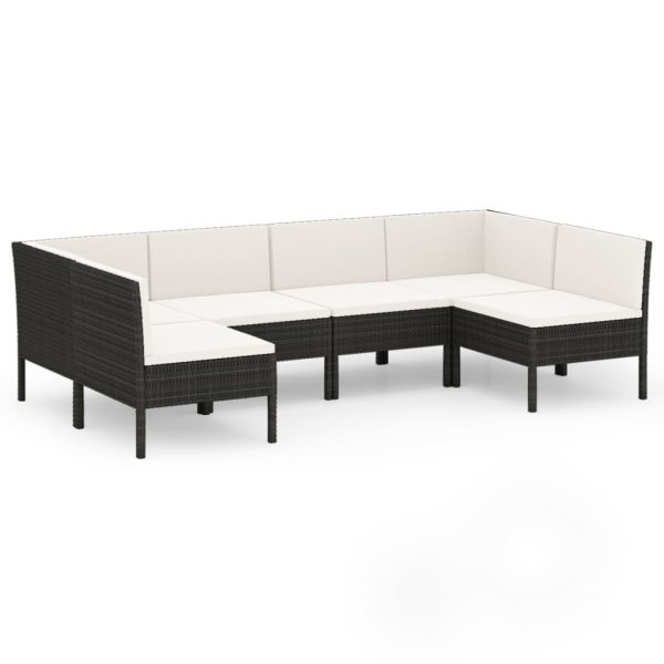 6-Delige Loungeset Met Kussens Poly Rattan Zwart - Afbeelding 2