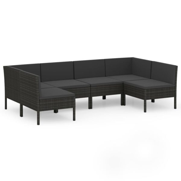 6-Delige Loungeset Met Kussens Poly Rattan Zwart - Afbeelding 2