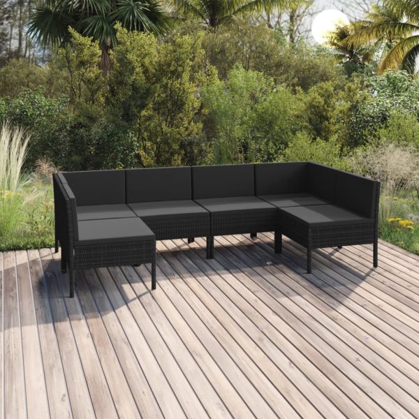 6-Delige Loungeset Met Kussens Poly Rattan Zwart