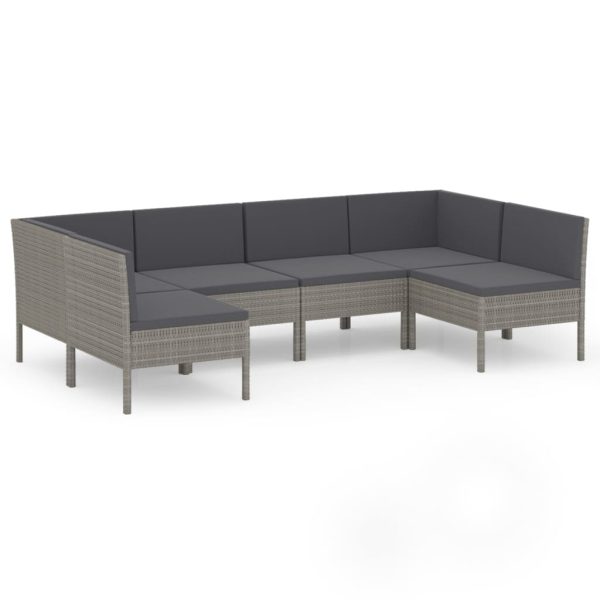 6-Delige Loungeset Met Kussens Poly Rattan Grijs - Afbeelding 2