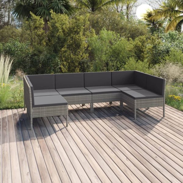 6-Delige Loungeset Met Kussens Poly Rattan Grijs