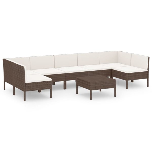 8-Delige Loungeset Met Kussens Poly Rattan Bruin - Afbeelding 2