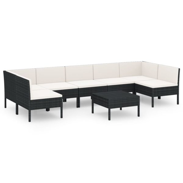 8-Delige Loungeset Met Kussens Poly Rattan Zwart - Afbeelding 2