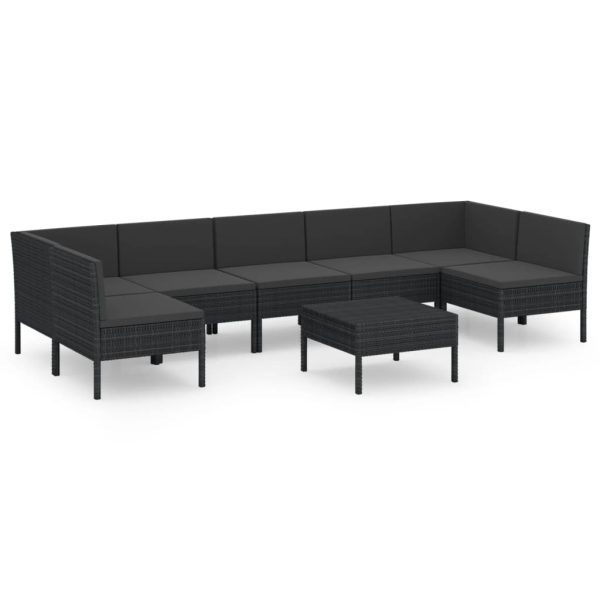 8-Delige Loungeset Met Kussens Poly Rattan Zwart - Afbeelding 2