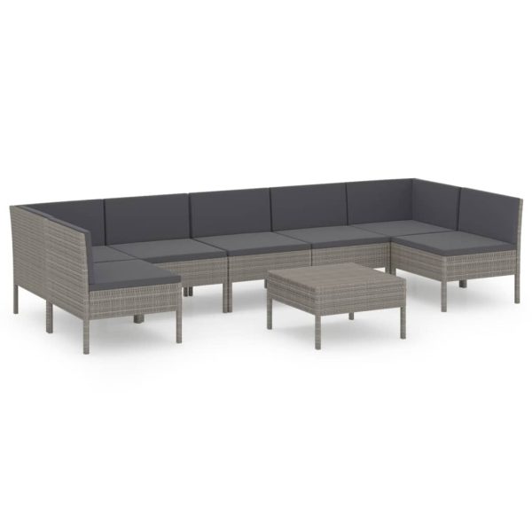 8-Delige Loungeset Met Kussens Poly Rattan Grijs - Afbeelding 2