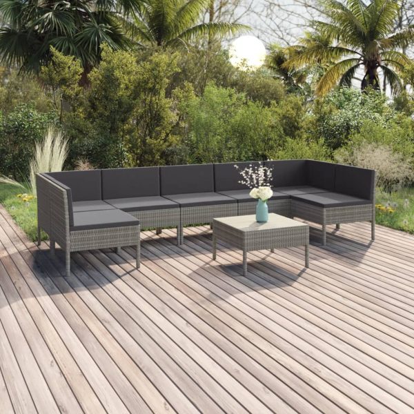 8-Delige Loungeset Met Kussens Poly Rattan Grijs