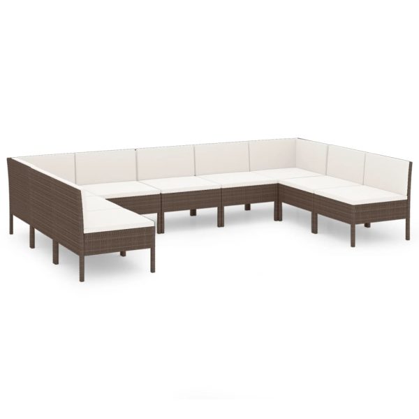 9-Delige Loungeset Met Kussens Poly Rattan Bruin - Afbeelding 2