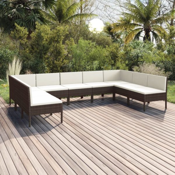 9-Delige Loungeset Met Kussens Poly Rattan Bruin