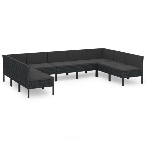 9-Delige Loungeset Met Kussens Poly Rattan Zwart - Afbeelding 2