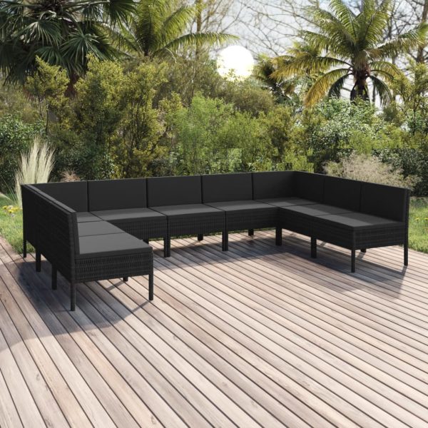 9-Delige Loungeset Met Kussens Poly Rattan Zwart