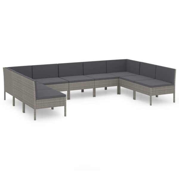 9-Delige Loungeset Met Kussens Poly Rattan Grijs - Afbeelding 2