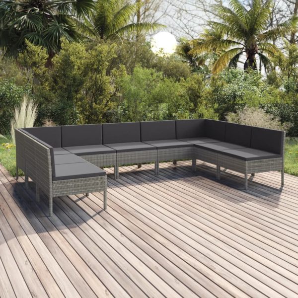 9-Delige Loungeset Met Kussens Poly Rattan Grijs